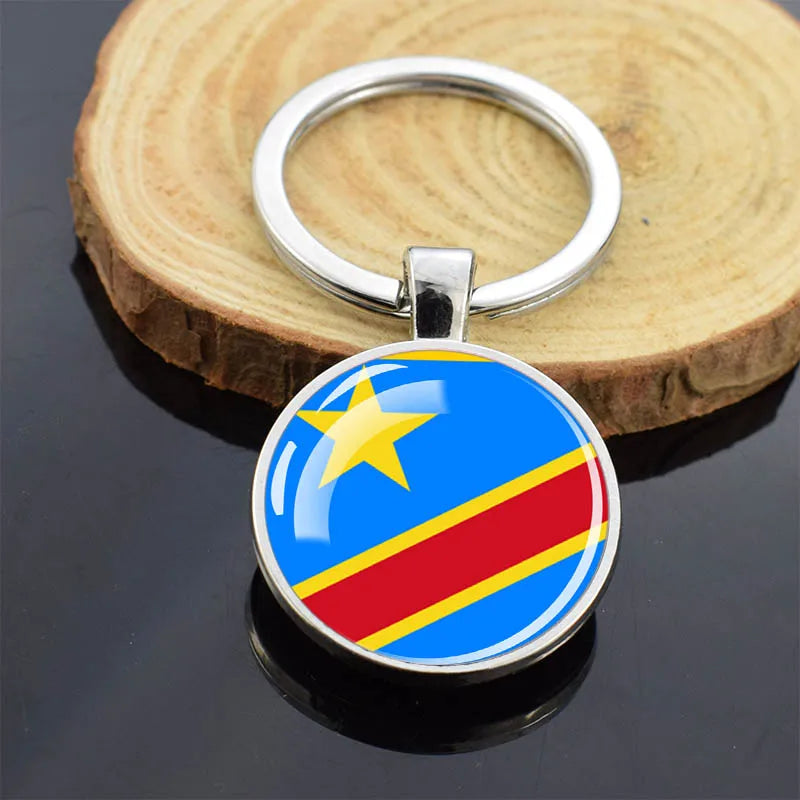 Africa Countries Flag Keychains Double Sided Glass Dome Pendant Key Chains Algeria Somalia Tunisia Morocco Egypt Flag Keyring
