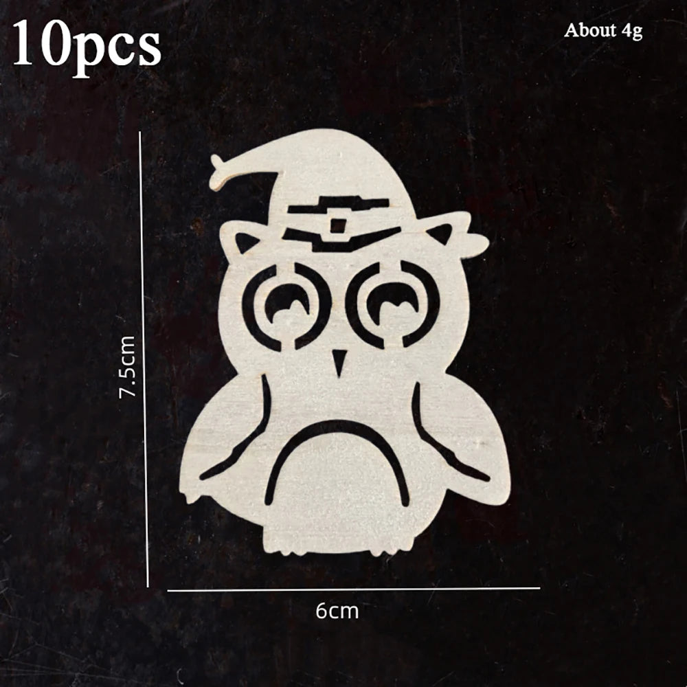 10pcs Halloween Unfinished Wooden DIY Paintings Pumpkin Head Witch Spider Cutout Ornaments Ghost Shapes Wooden Slices Hanging