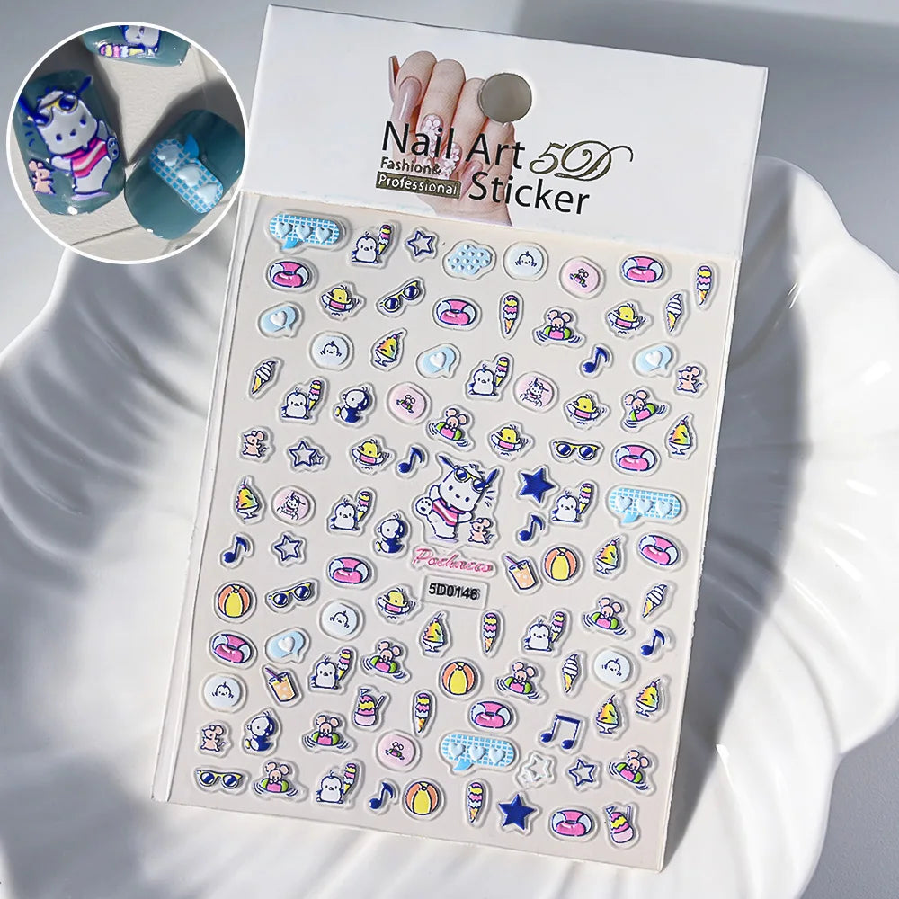 5D Sanrio Hawaii Hello Kitty/Mymelody Nail Stickers 1Pcs Kawaii Cartoon Kitty Nail Stickers DIY Holiday Girl Manicure Slider