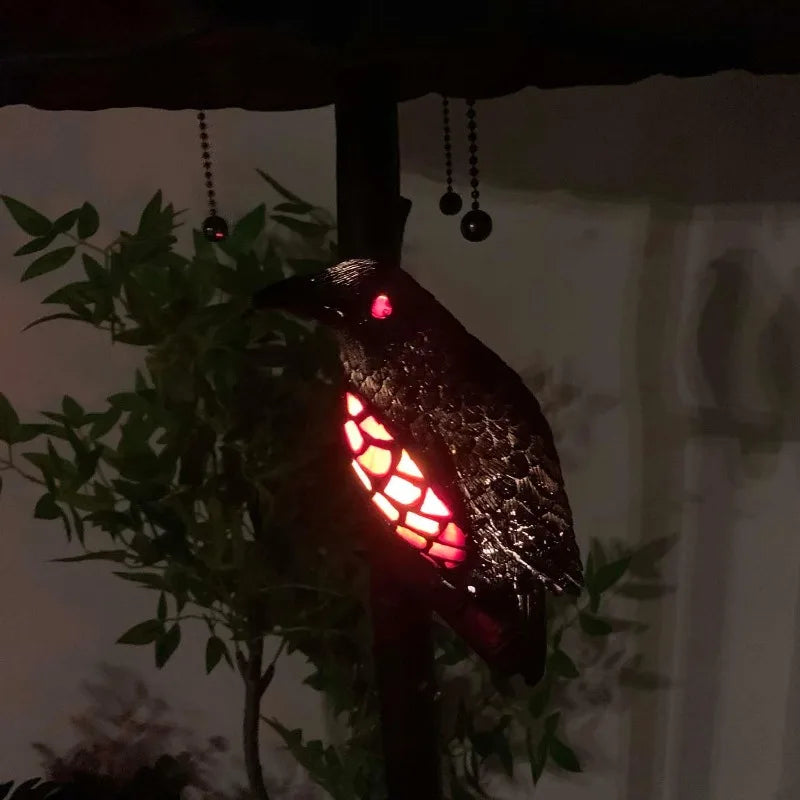 L10936 Ravens Sitting On Bare Tree Branch Against Full Moon Style Stained Glass Floor Lamp With Raven Night Light