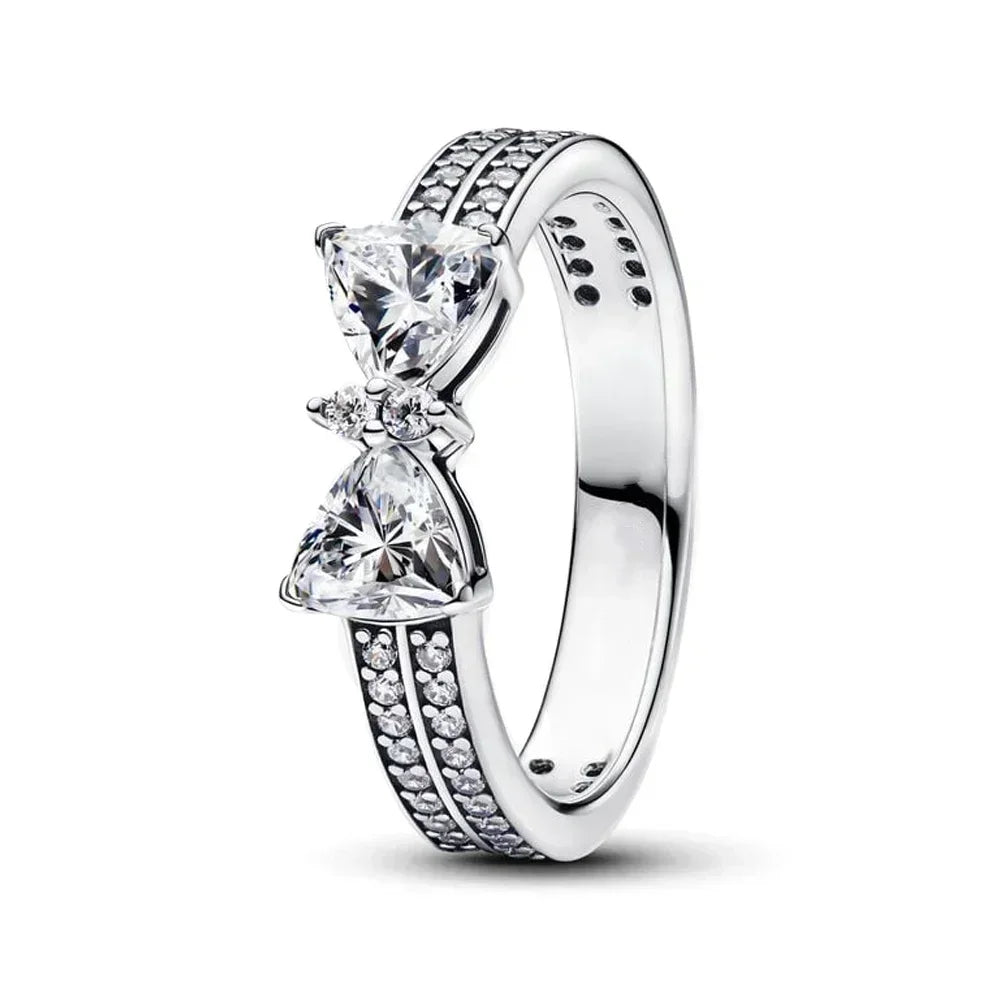 Original 925 Sterling Silver Rings For Women Crown Love Heart Sun Moon Engagement Wedding Pink Bow Ring Luxury Jewelry