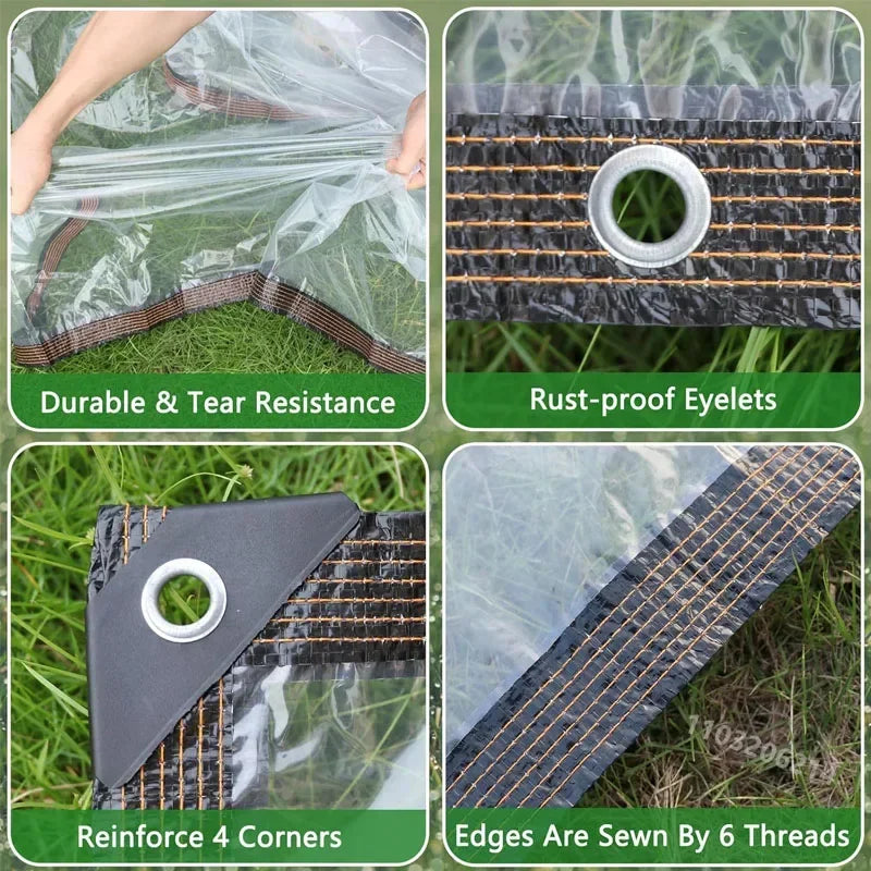 Thicken Transparent Waterproof Tarpaulin Garden Rainproof Clear Poly Tarp Plant Cover Insulation Shed Cloth with Grommets