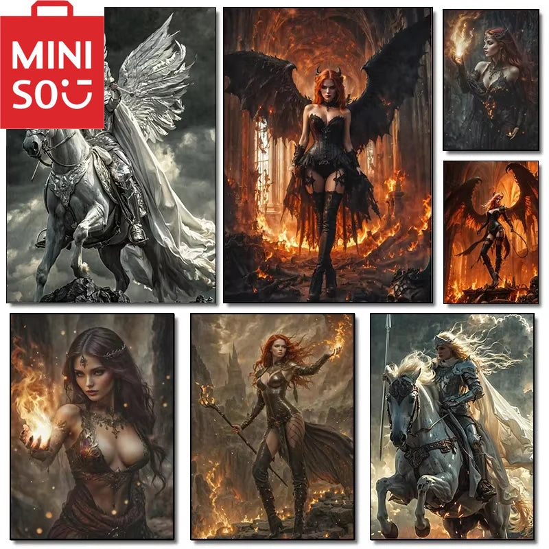 MINISO Oil Painting By Numbers Lady Knight Dark Demon Drawing Canvas DIY Pictures By Numbers Home Decor 