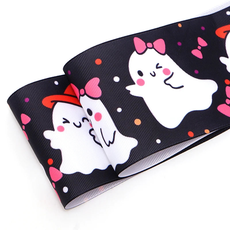 5 Yards Bat Spider Halloween Printed Grosgrain Satin Ribbons For Bows DIY Craft Decoration Packaging Supplies. 85110