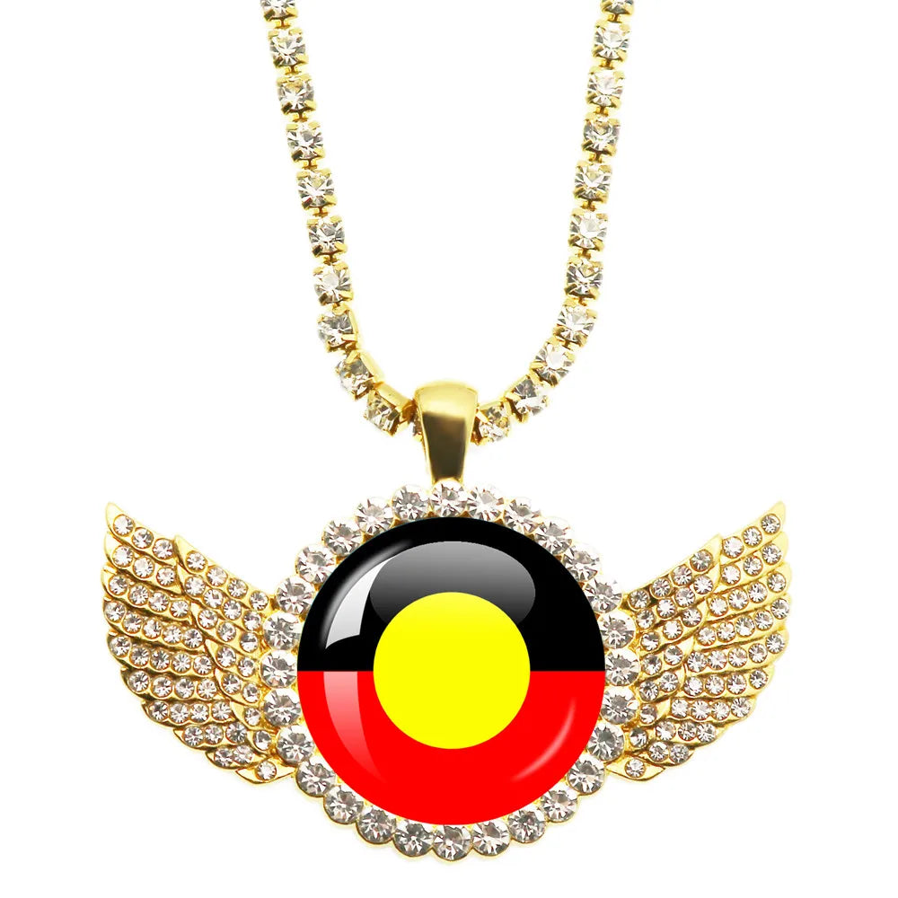 Australian Aboriginal Flag National Emblem Dangle Glass 25mm Key Chain Fashion  Key Chains Glass Cabochon Lady  Key Chains Jewel