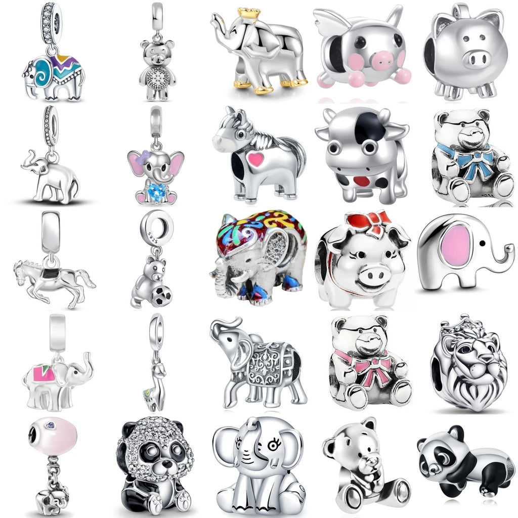 New 925 Sterling Silvering Panda Elephant Porker Charm Of 925 Chain Beaded Fit Original Pendant Bracelet DIY Ladies Jewelry