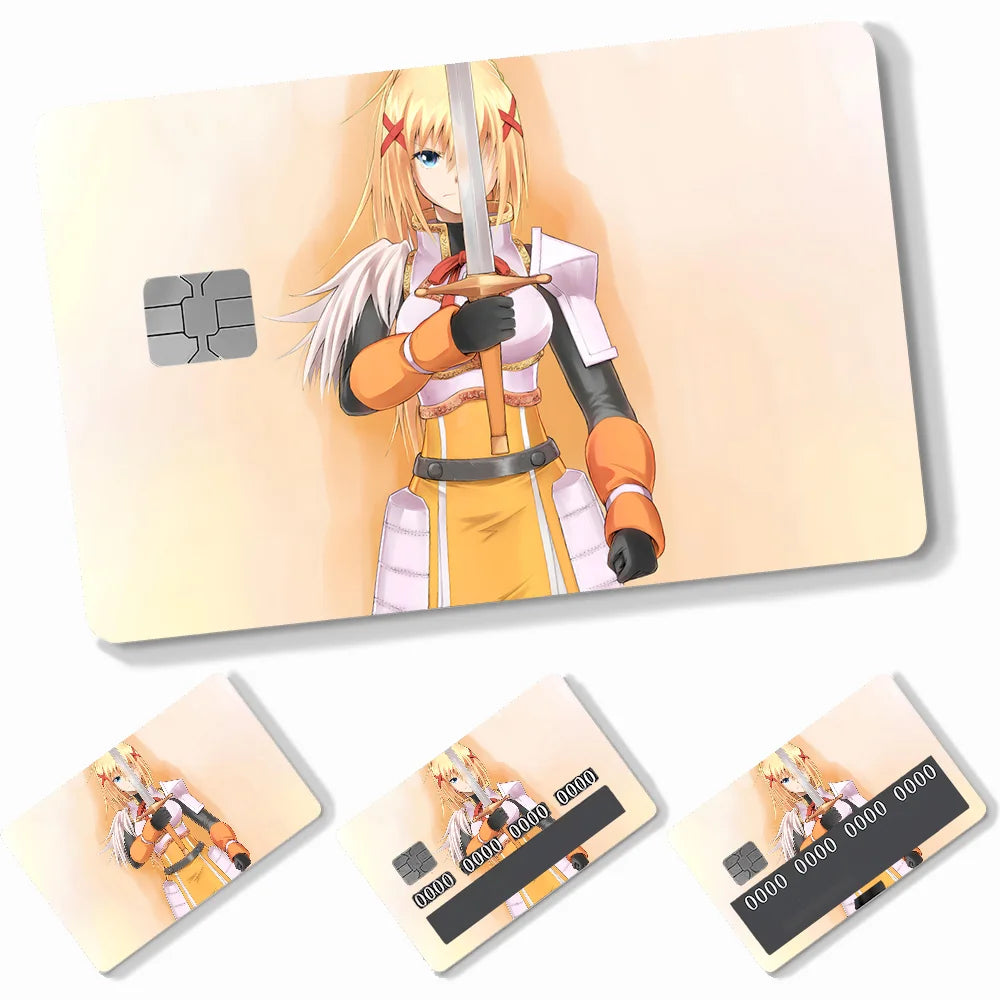 Anime KonoSuba Card Stickers 4pcs PVC Credit Card Skin Stickers Removable Self-adhesive Protective Film
