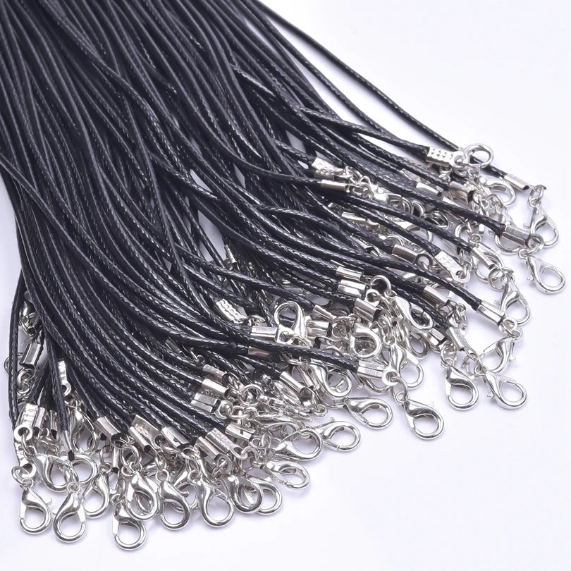 10/20/30pcs DIY 50cm Leather Rope Chain Necklace For Women Men Accessories Black Color Braided Adjustable Wax Cord Lobster Clasp