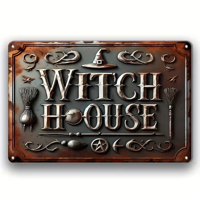 Vintage Metal Tin Sign  The House Witch Rules Halloween Decoration  Retro Wall Art for Home Room Restaurant Decor