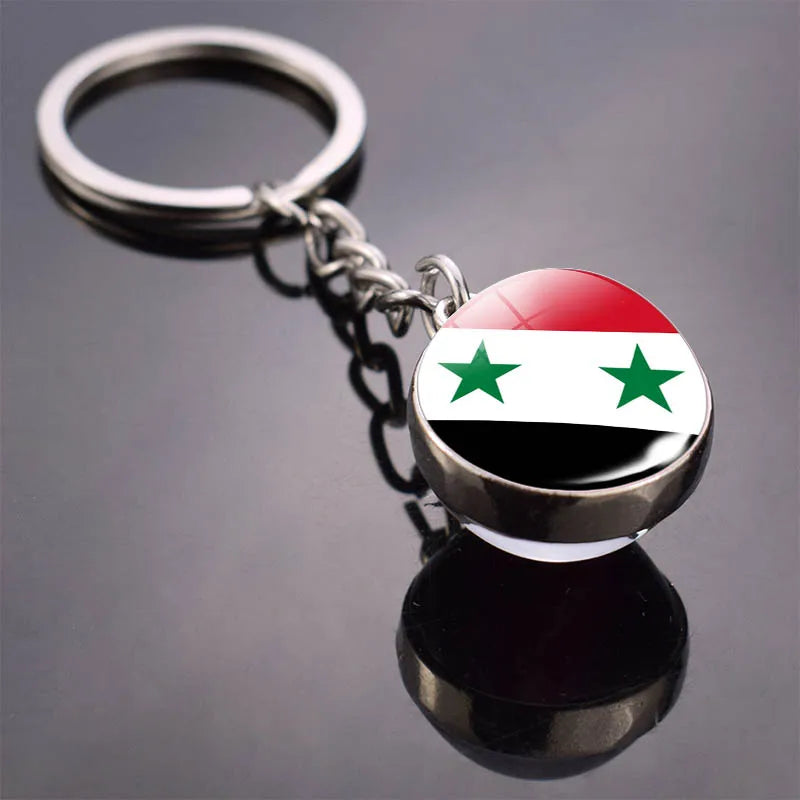 Flag Keychain Syria Iran and Jordan Kuwait Georgia Iraq Flag Keychain Flag Pendant Double Sided Glass Ball Jewelry Keyring