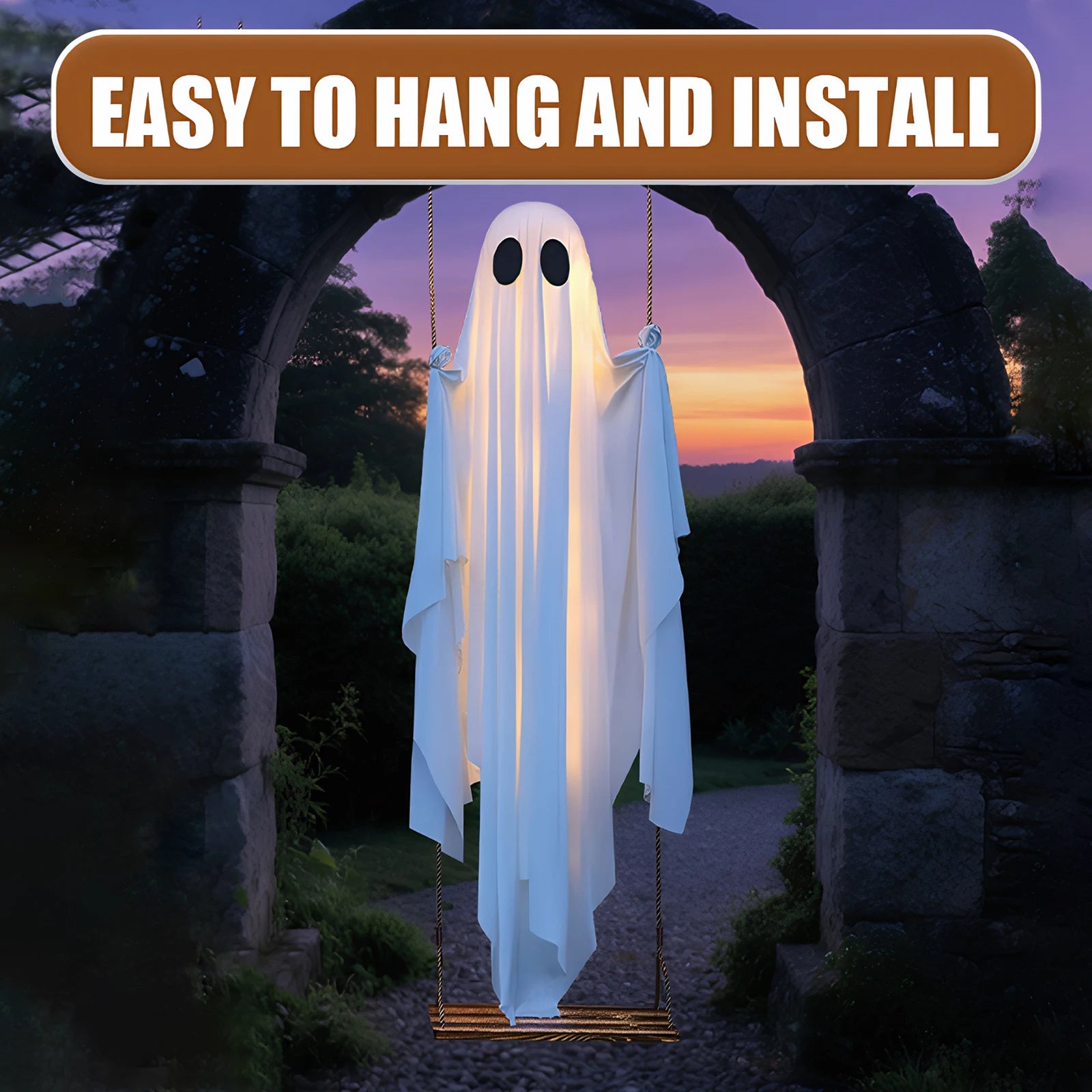 Halloween Hanging Ghosts Decorations with String Lights Scary Ghost Decor Ghost Ornaments for Tree Porch Yard Garden Lawn