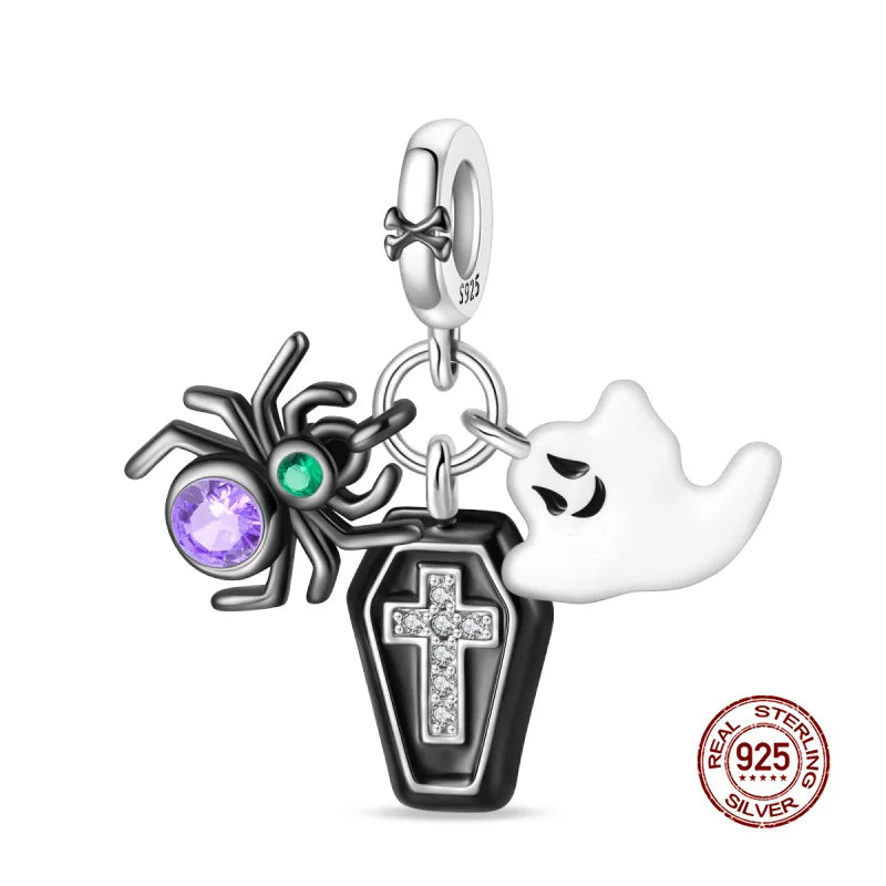 Original Charms 925 Silver Halloween Series & Flying Witch Pendant Charms Fits 3mm Original Bracelet For Women DIY Jewelry Gifts