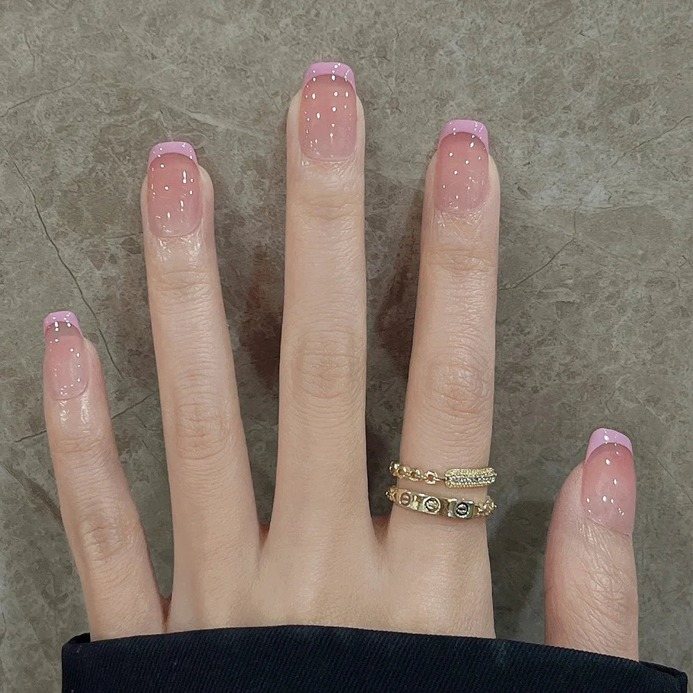 24pcs Detachable Short Press on Nails Y2k rhinestone False Nails with Glue Ballet Sweet Cool Girls Artificial False Nails Tips