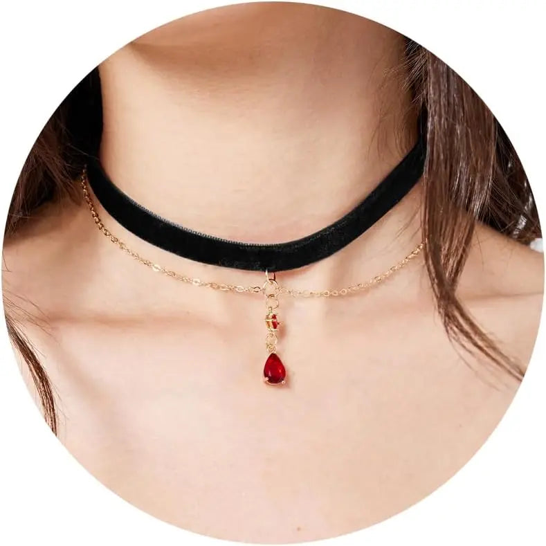 Black Necklaces for Women, Adjustable Layered Velvet Leather Lace Collar choker Necklaces, Goth Jewelry Gifts.