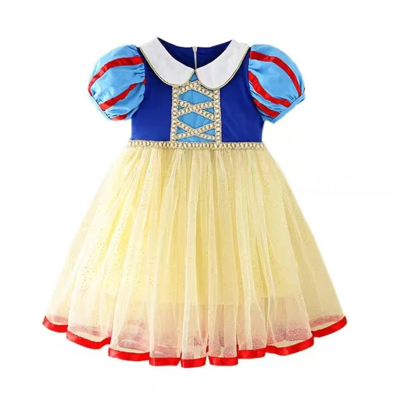 Kids Girl Snow White Dress Summer Short Sleeved Birthday Party Elsa Princess 2024 New Halloween Costume for Girls 2-8 Years Old