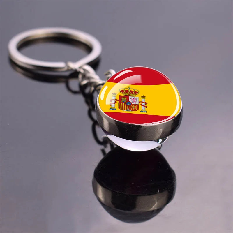 Europe Countries Flag Glass Ball Keychain Russia France Spain UK Italy Poland Ukraine Flag Keyring Travel Gift