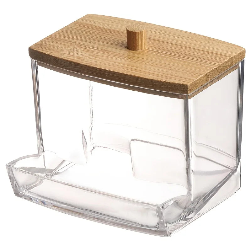 Dustproof Storage Jar for Sticks Powder, Beauty Eggs, and Swabs Transparent Acrylic Wooden Lid Stick Holder for Desktop Bathroom