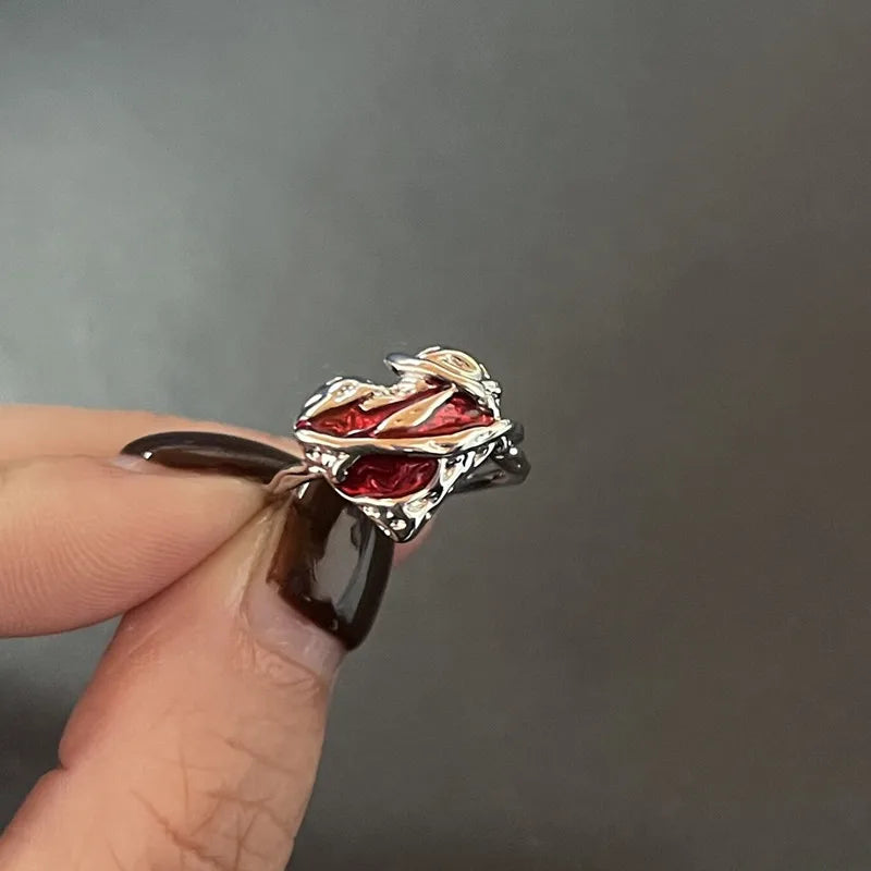 Y2K Crystal Rings Kpop Heart Adjustable Ring Irregular Geometry Punk Vintage Rings Set for Women Girls New Fashion Jewelry