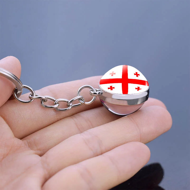 Flag Keychain Syria Iran and Jordan Kuwait Georgia Iraq Flag Keychain Flag Pendant Double Sided Glass Ball Jewelry Keyring