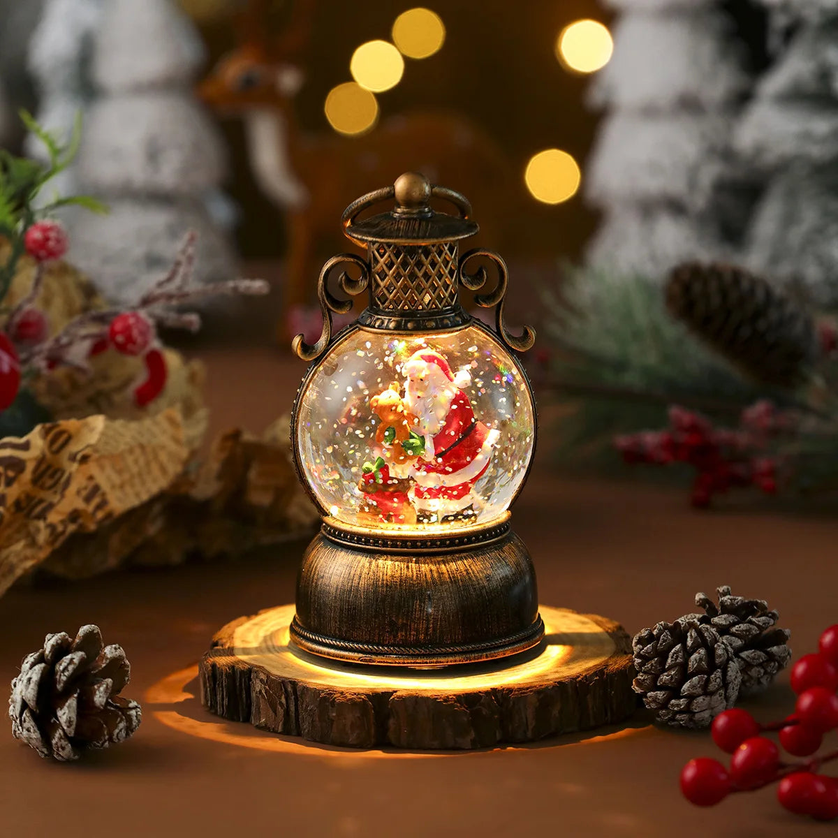 2025 Santa Claus with Music Floating Snow Ornaments Christmas Tree Luminous Bedside Lamp Snowman Night Light New Year Gifts