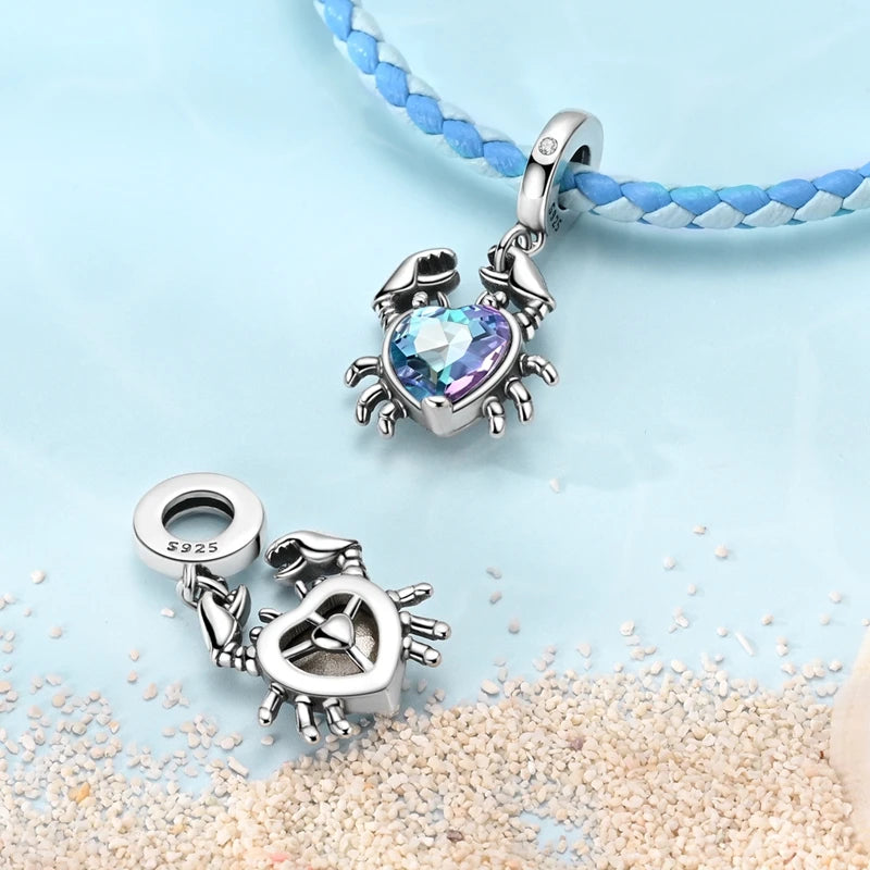 Fashion 925 Sterling Silver Summer Ocean World Series Sea Turtle Starfish Crab Octopus Charms Beads Fit 925 Bracelet DIY Jewelry
