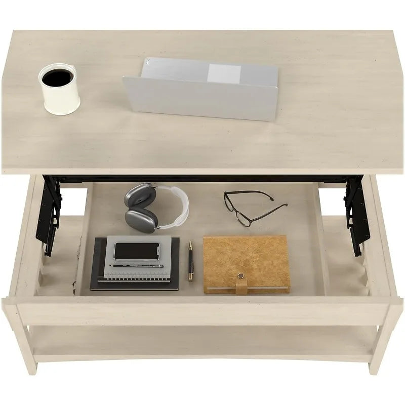 Furniture Salinas Lift Top Coffee Table Desk with Storage in Antique White