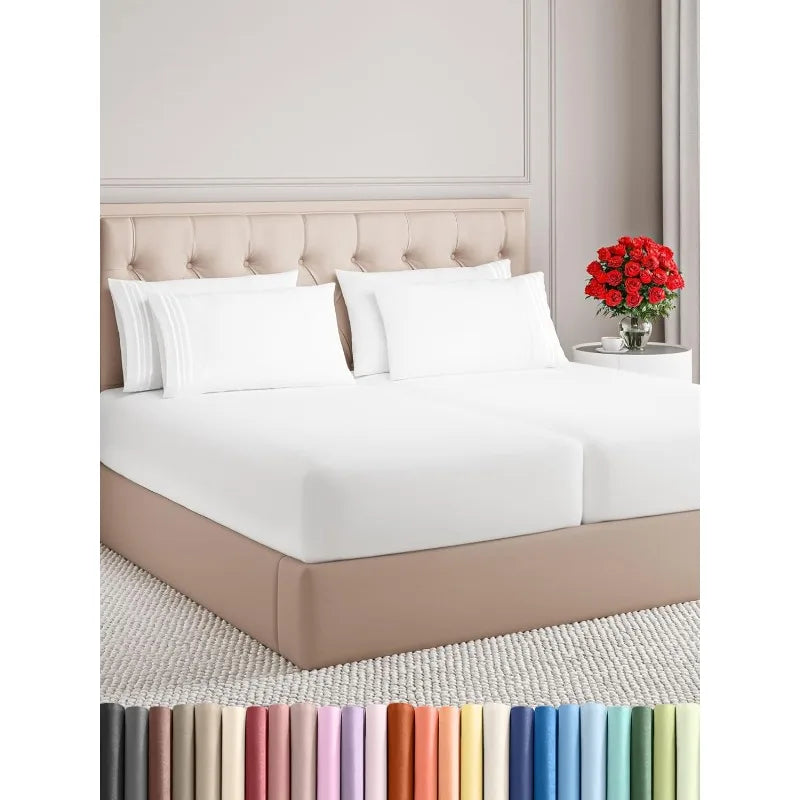 Split King 7 Piece Sheet Set - Comfy Breathable & Cooling - Ultra-Soft Hotel Luxury Bedding Set W/ 8-16 Inch Deep Pockets - 1 Fl
