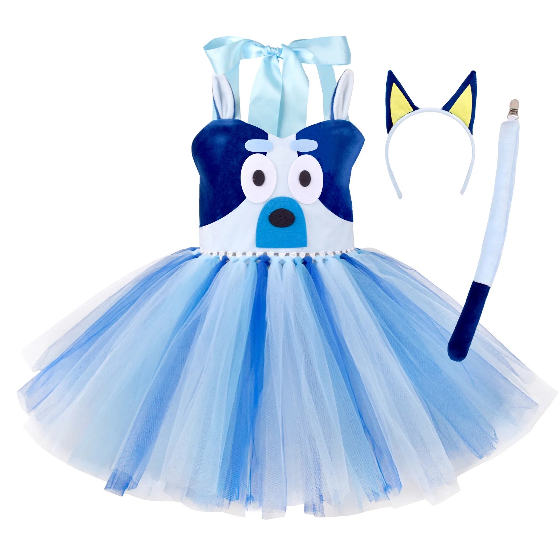 Bluey Party Dress Up Halloween Costume Cosplay Set Stage Performance Dog Costume Bingo Mesh Skirt Bluey Skirt with Headband New