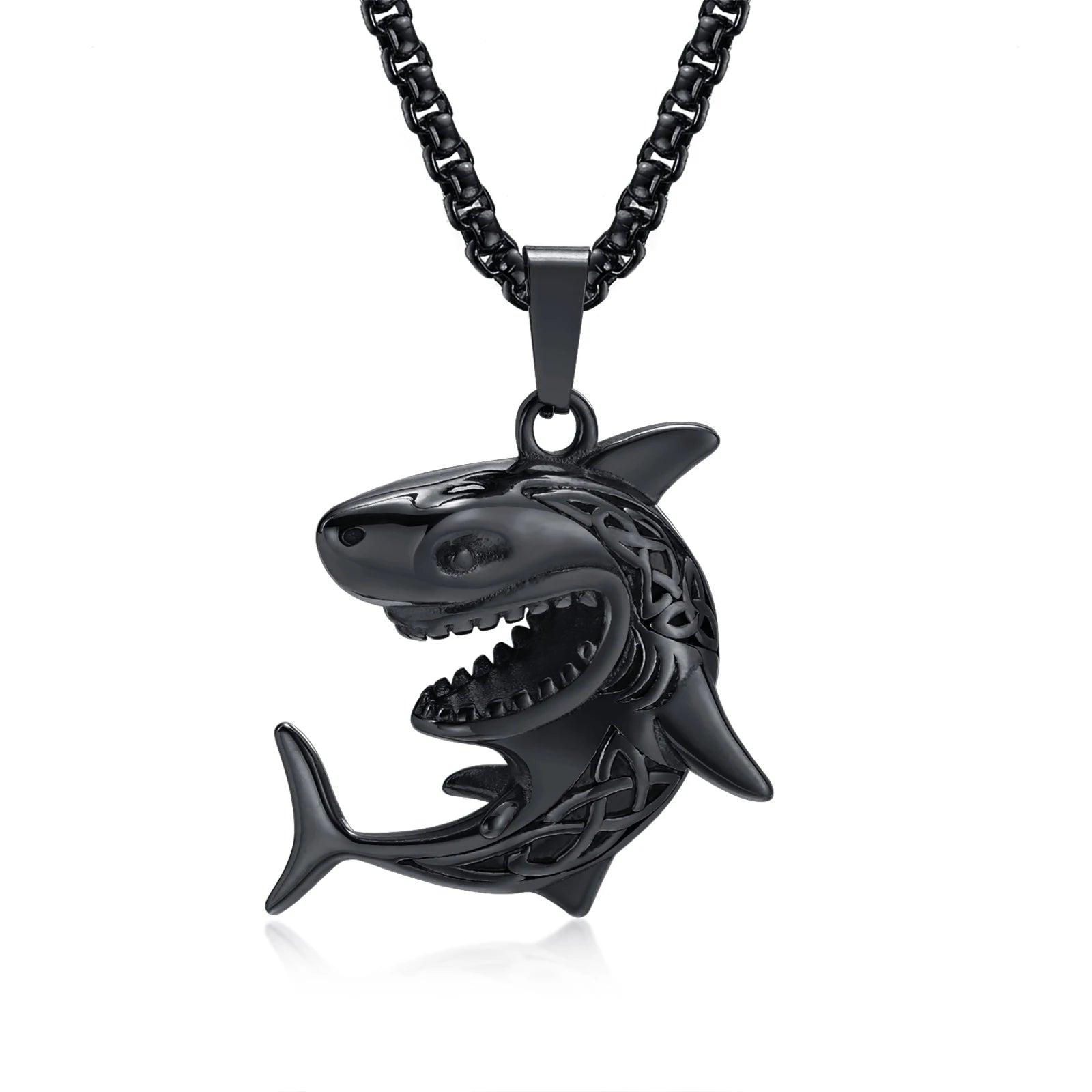 Vnox Stylish Shark Men Boys Necklaces,Rock Punk Animal Pendant Collar Jewelry with Stainless Steel Box Chain 50/55/60/70cm