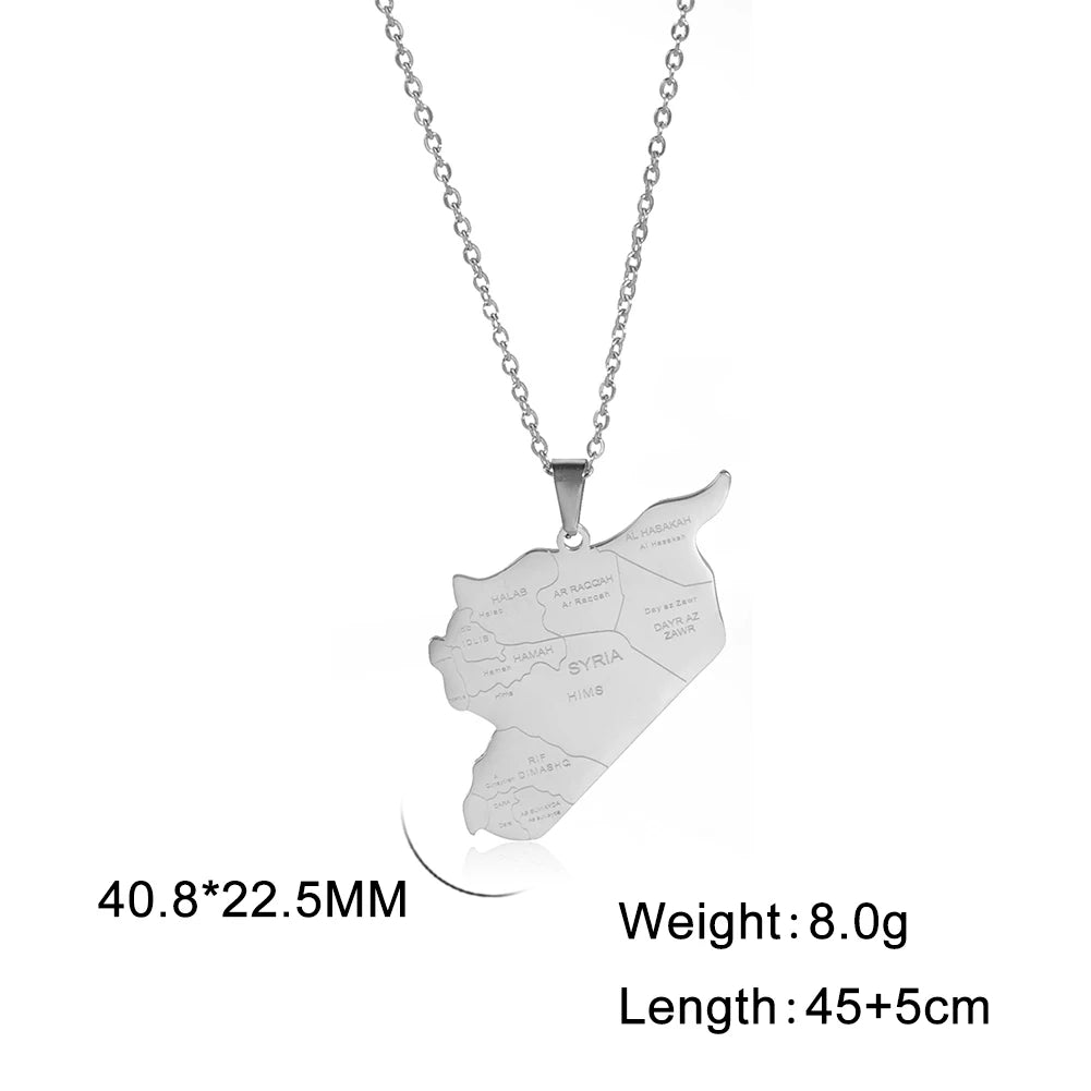 LIKGREAT Trendy Syria Map Flag Pendant Necklaces Stainless Steel Syrians Map Hiphop Jewelry Gift for Women Men