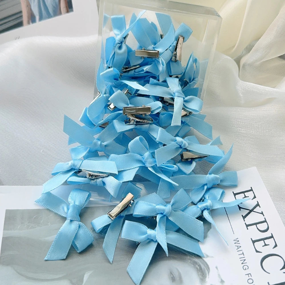 4/6/8/10Pcs Kids Sweet Solid Color Mini Bowknot With Hair Clip Baby Girls Ballet Style Ribbon Braided Hair Accessories Wholesale