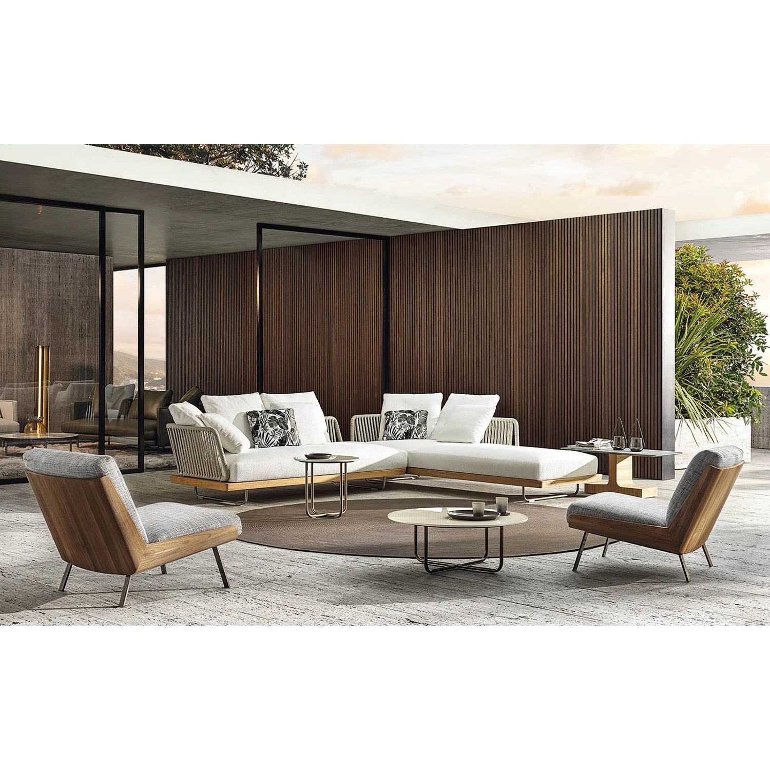 Garden Patio Modern Design Hand Woven Rattan Wicker Olefin Rope Teak Base Outdoor Sectional Sofa Set