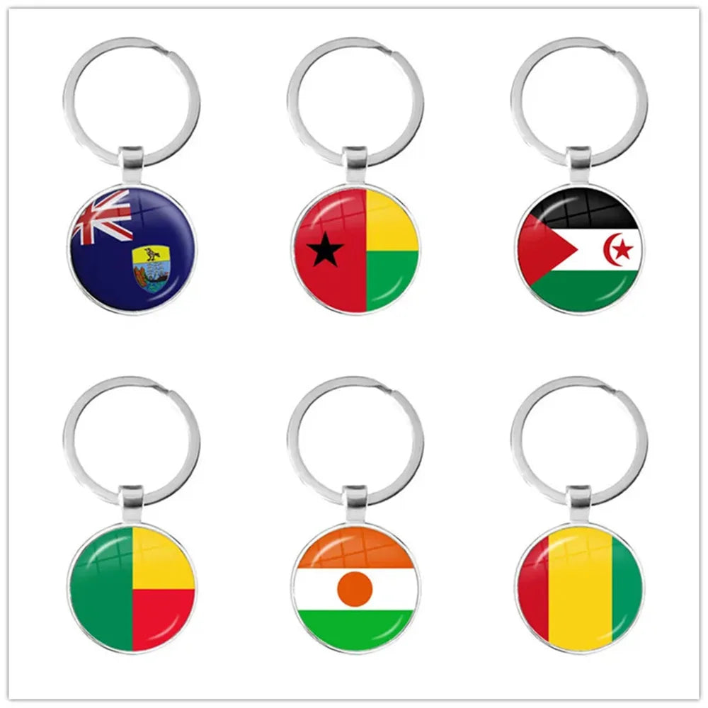 Western Sahara,Guinea,Saint Helena,Niger,Guinea-Bissau,Benin National Flag Keychain 25mm Glass Cabochon Key Rings For Gift