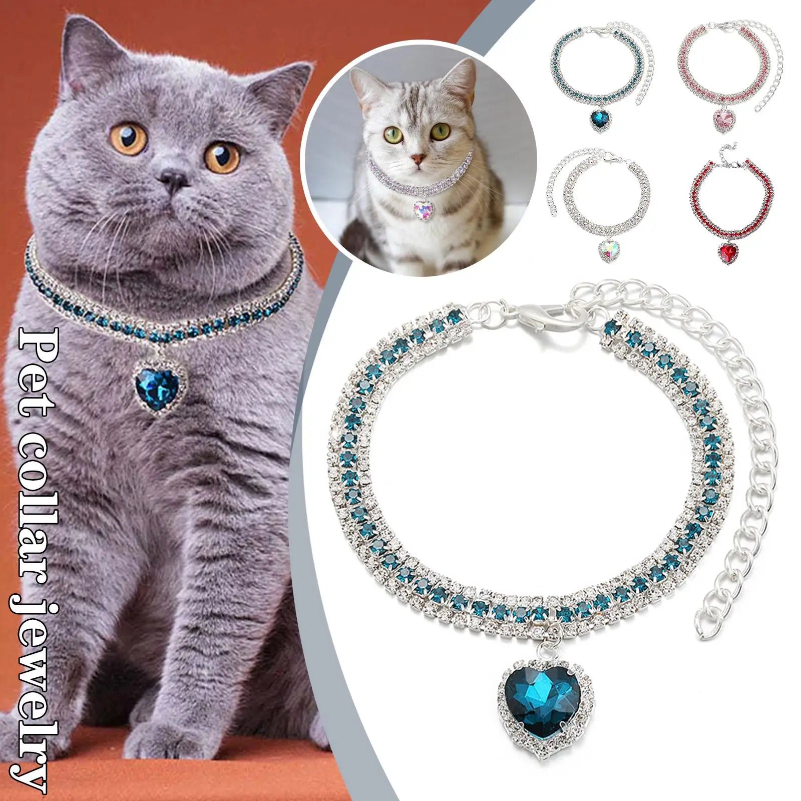 Luxury Crystal Cat Collar Love Pendant Necklace Pet Collar Adjustable Small Dog Cat Neck Ring Rhinestone Collar Pet Accessories