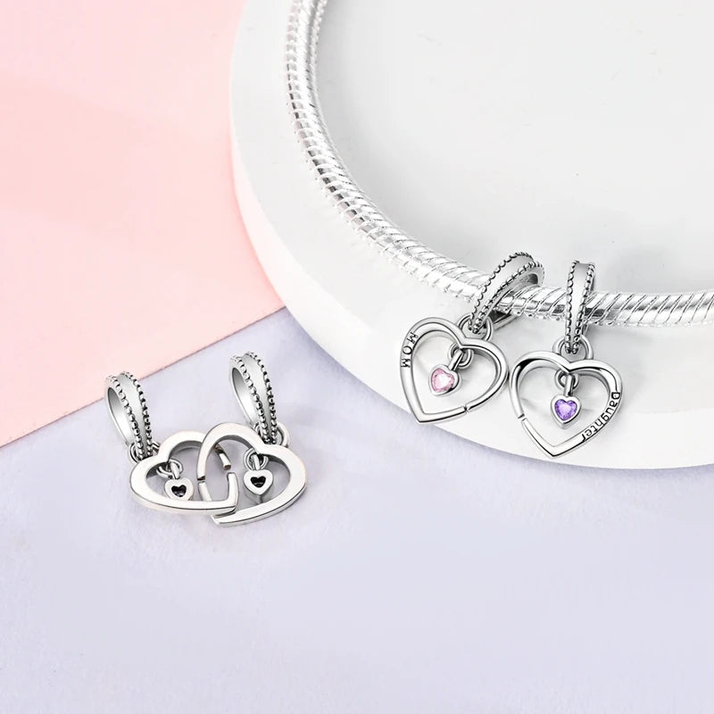 Real 925 Sterling Silver Pink Series Heart Charms Beads Fit Qikaola 925 Original Bracelets DIY Mother's Day Jewelry Gift For Mom