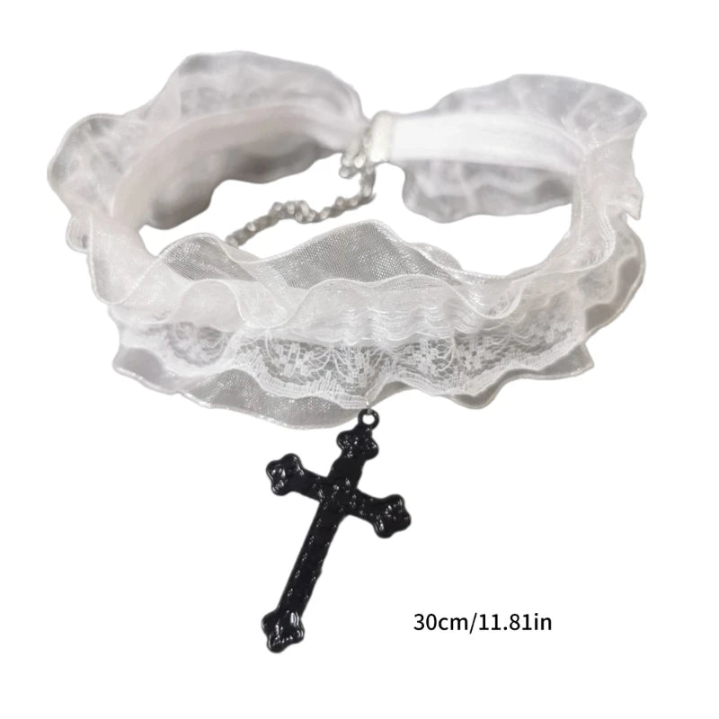 Gothic Lace Choker Necklace for Women Girls Halloween Cosplay Neckchain 634D