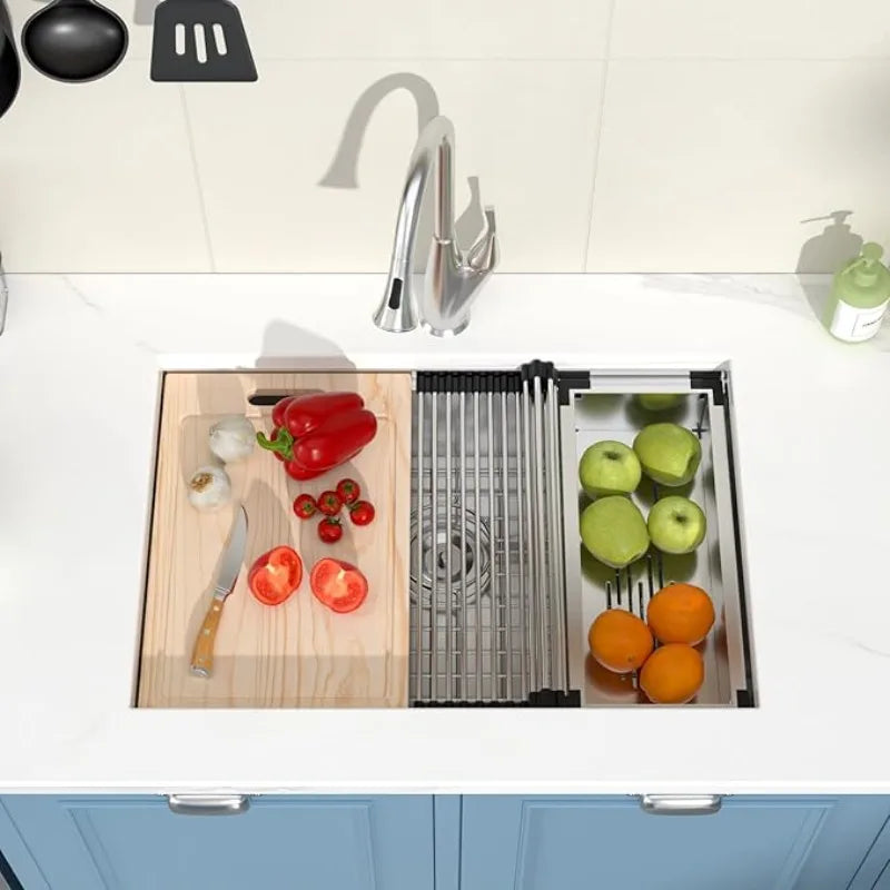 Best - 28 Inch Undermount Kitchen Sink - 28x19 Workstation Undermount Sink Stainless Steel T304 16 Gauge Single Bowl