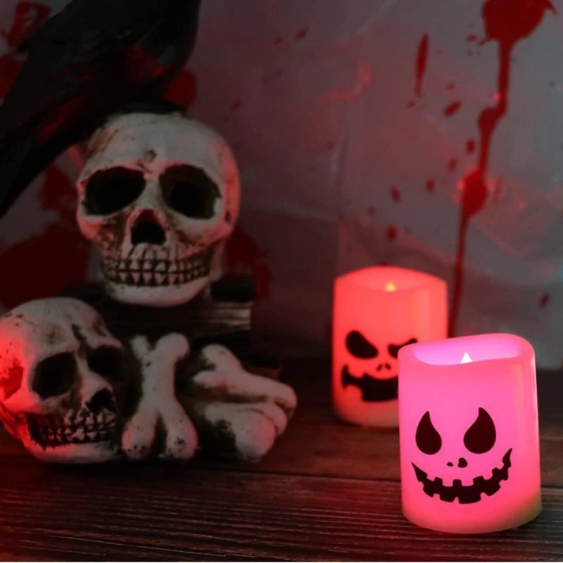 6pcs Halloween LED Ghost Pumpkin Candle Light Halloween Party Glowing Lamp for Home Bar Decoration Haunted House Horror Props