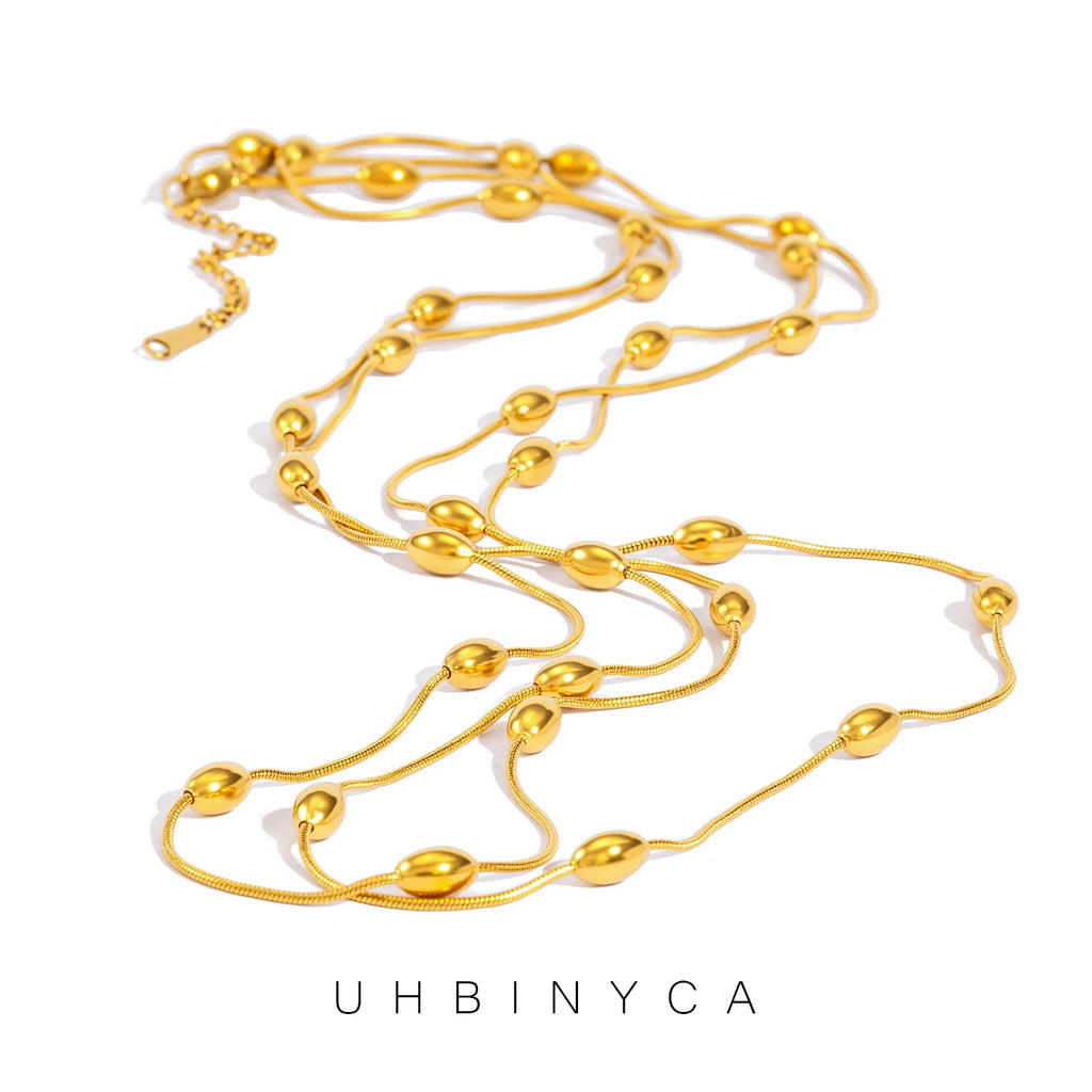 120cm Layered Chain Necklace for Women, Retro Adjustable 2-3 Layer Choker, Stainless Steel Waterproof Hypoallergenic Jewelry