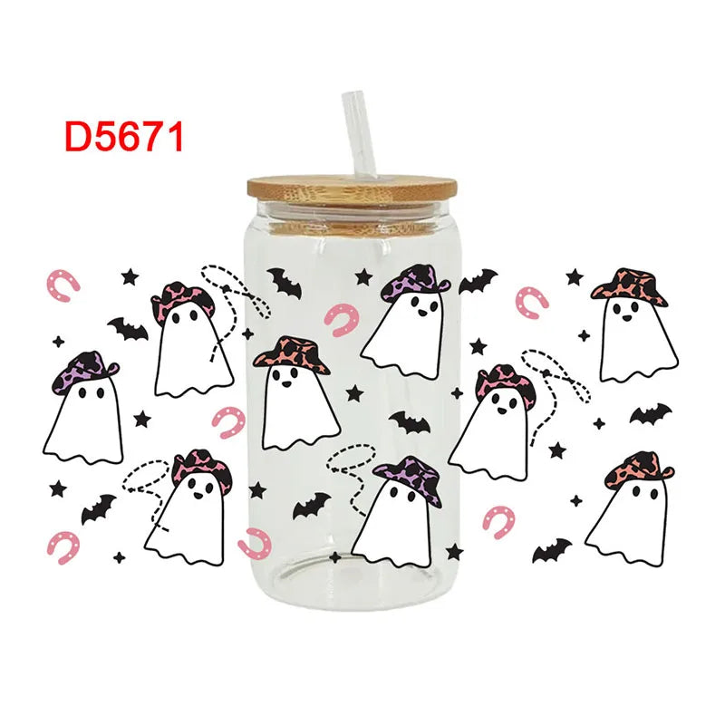 3D UV DTF Transfers Stickers, 16oz, Cup Wraps, Halloween Printed for DIY Glass Ceramic Metal Leather, Etc. D5666