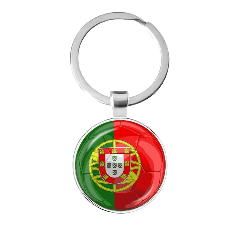 Netherlands,Serbia,Switzerland,Portugal,Poland,Brazil Football Pattern National Flag Glass Cabochon Keychain Fans Commemorative