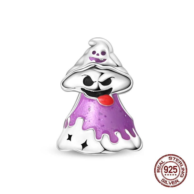 2025 Hot Sale Halloween Charms Bead 925 Sterling Silver Luminous Pumpkin Ghost Dangle Fit Bangle Bracelet Necklace DIY Jewelry