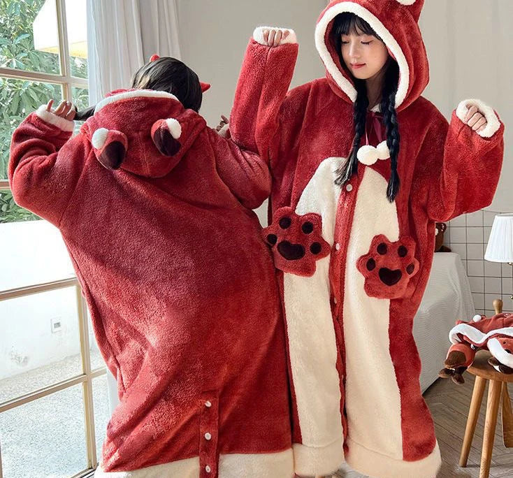 Women's Onesies Flannel Cosplay Costume Dinosaur Panda Fox Animal Pajama Cartoon Hooded Sleepwear Halloween Christmas Nightdress