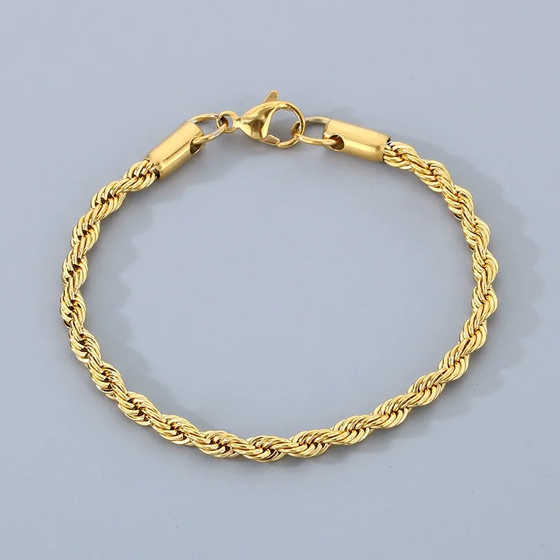 18k Gold Plated 925 Sterling Silver 4MM Chain Bracelets for Men Women Unisex Simple Charm Bracelet Wedding Party Gift 20cm 8in
