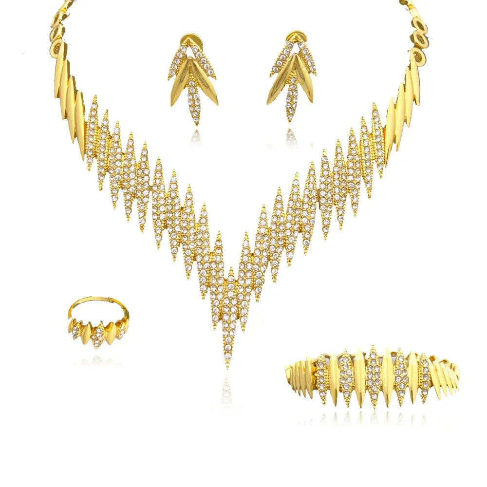 YTJX Horse Eye Jewelry Set Luxury Zircon Necklace Bracelet Earring Ring Dubai Africal Wedding Jewellery 18K Gold Plated