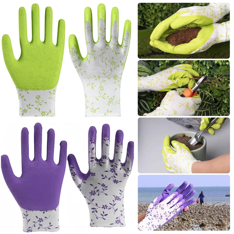 Garden Gloves One Size For Women Breathable Foam Latex Working Gloves, For Gardening Landscape DIY Rubber Gloves
