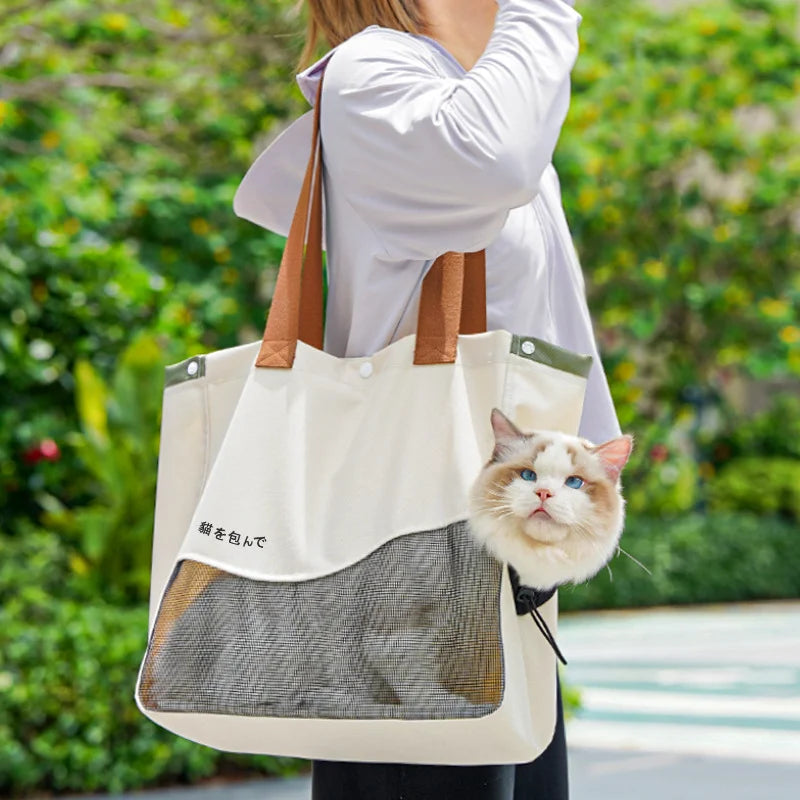 Breathable Pet Carrier Bag Handheld Shoulder Tote Small Medium Dogs Cats Oxford Canvas Portable Outdoor Travel Pack Pet Supplies