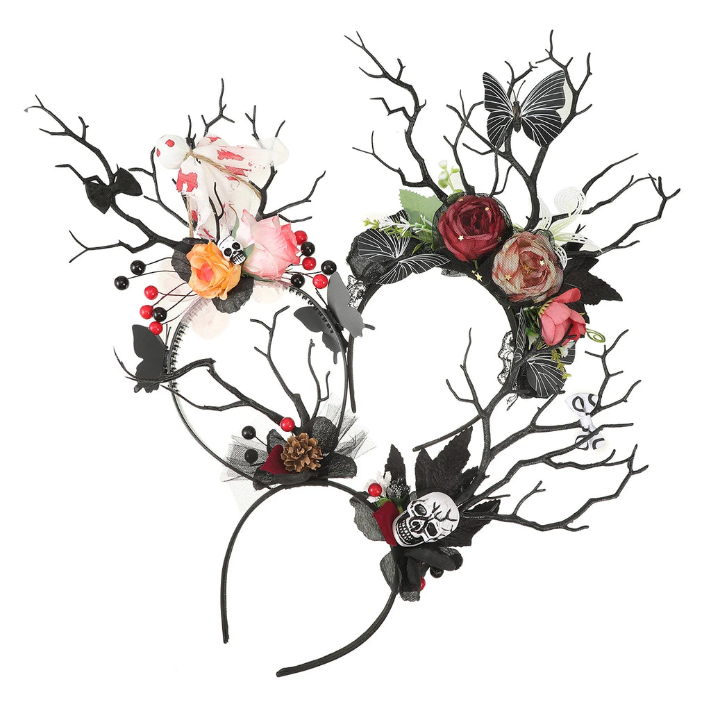 AWAYTR Halloween Scary Skeleton Headbands Mesh Plastic Pumpkin Wide Headband Hair Accessories For Women Festival Headwear