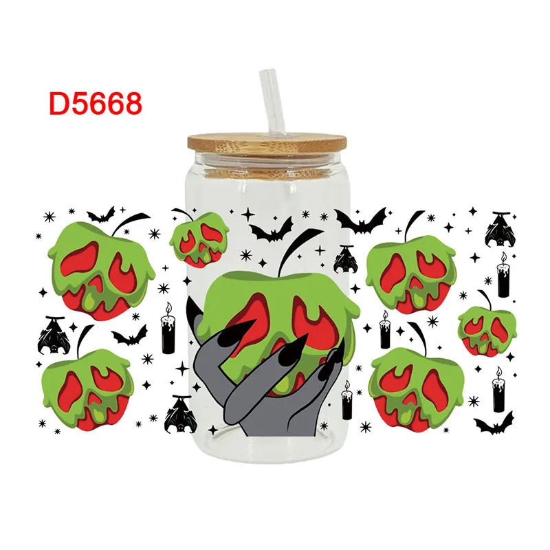3D UV DTF Transfers Stickers, 16oz, Cup Wraps, Halloween Printed for DIY Glass Ceramic Metal Leather, Etc. D5666