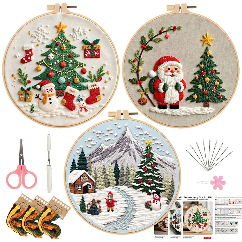 3pcs Set DIY Christmas Embroidery Kit Cross Stitch for Adults Craft Needle Work Home Christmas Decor